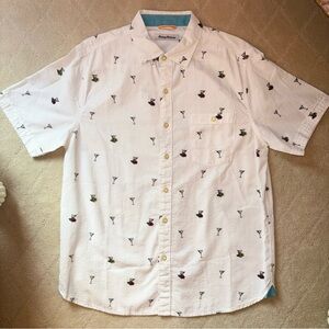 NWOT Tommy Bahama Short Sleeve Button-Down White Dress Shirt Martini & Hibiscus